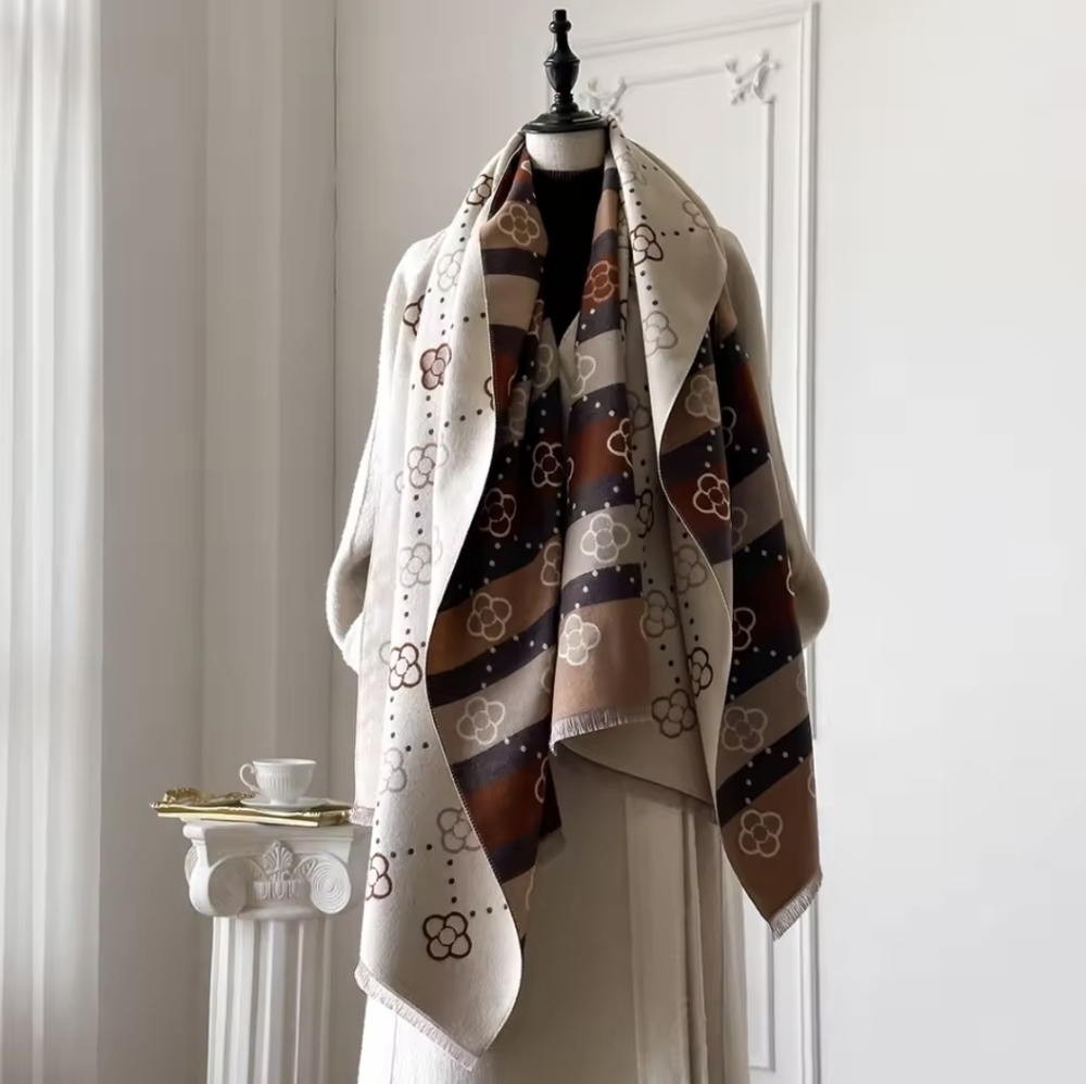Cashmere Printed Scarf ▪︎ Tan/Multi - Picture 5 of 5